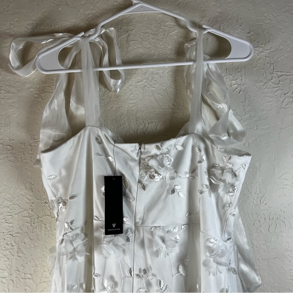 Lulu's Effortlessly Sweet White Tulle 3D Floral Tie-Strap Midi Dress - Picture 10 of 14